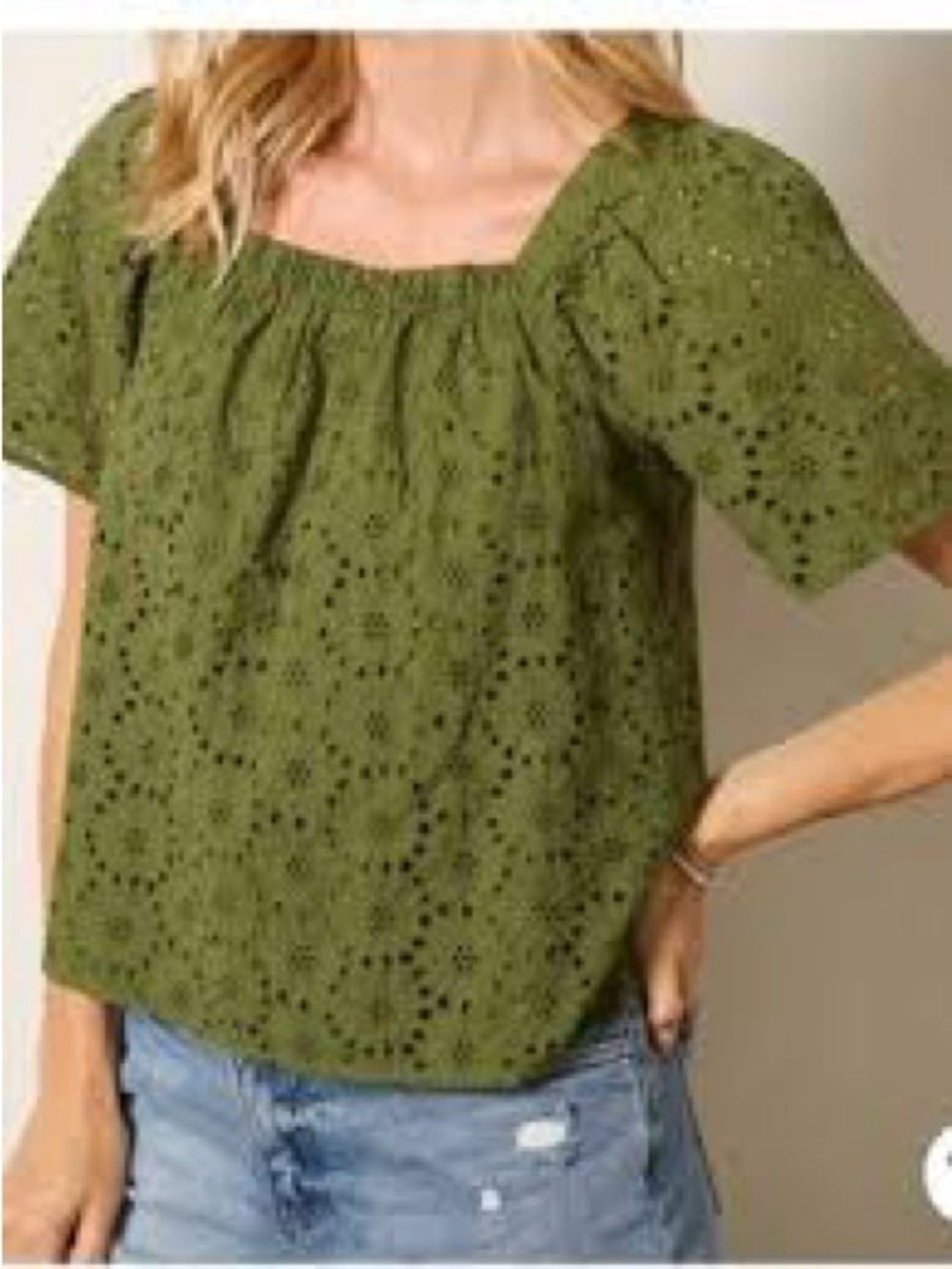 Evereve Olive Eyelet Square-Neck Tunic